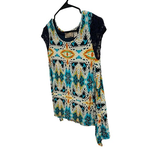 Colorful Life Style Womens Top With Lace Sleeves & Geometric Print S - Picture 3 of 9